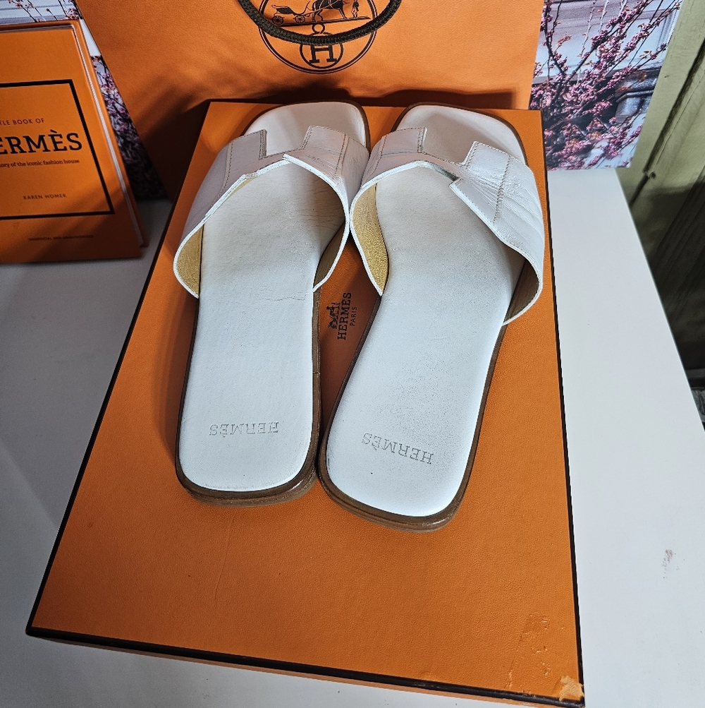 Hermes White Slide Sandals - Picture 13 of 14